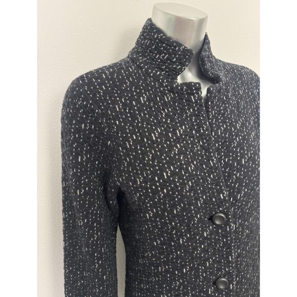 Wool Cashmere Sweater Coat Black White Boucle Button Front Damask M - Picture 2 of 12